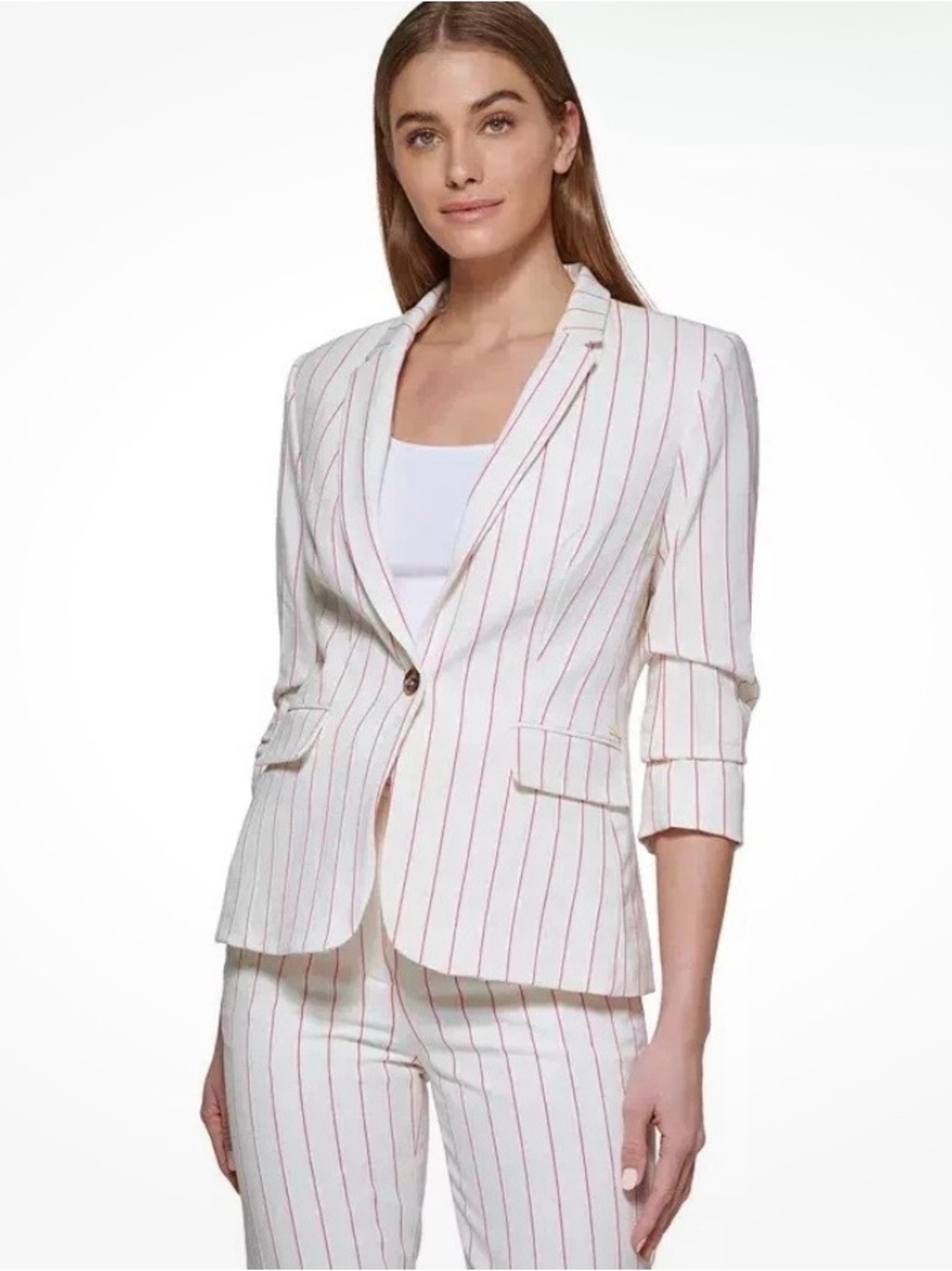 DKNY - Cream Blazer with Pink Pinstripes